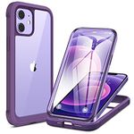 Miracase Compatible with iPhone 12/12 Pro Case 6.1 inch, [Built-in Glass Screen Protector] Full Body Rubber Bumper Case Cover (Purple)