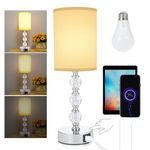 Lixada Bedside Table Lamp Luxury Crystal Touch Lamp Bedroom with 3 Way Dimmable Lamp with 3000K Warm Light Bulb Fabric Lampshade Desk Lamp with USB C+A Charging Port/AC Outlet for Living Room