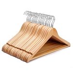 STAR WORK Solid Wood Garment Hangers with Non-Slip Bar and Precisely Cut Notches 360 Degree Swivel Chrome Hook Natural Finish Super Sturdy and Durable Wooden (50)