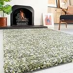 Plush Shaggy Rugs Green Cream Soft Mottled Thick Pile Large Small Lounge Living Room Bedroom Area Rug 121cm x 171cm