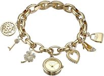 Anne Klein Women's Premium Crystal Accented Gold-Tone Charm Bracelet Watch, 10/7604CHRM