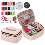 LoDrid Sewing Kit, Portable Flannel Bag with Complete Sewing Supplies for Travel & Home, Sewing Repair Kit Tool for Beginner, 24 Color Threads, 30 Needles & Sewing Accessories, Dusty Rose(Patented Design)