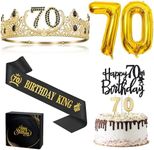 70th Birthday Gifts for Men, 70th Birthday Decorations for Men, 70 Birthday King Crown & Birthday King Sash & 70 Birthday balloons & Cake Topper & Candles, Birthday Party Prom Decoration For Men