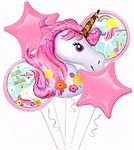 Propsicle Birthday Foil Pink Shades Color Unicorn Balloon Pack of 5 - Balloons Decoration Set for Baby Birthday | Baby Birthday Theme Party Supplies Item