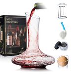 YouYah Wine Decanter Set with Drying Stand,Stopper,Brush and Beads,Red Wine Carafe,Wine Gift,Wine Aerator,Wine Accessories,Hand Blown 100% Lead Free Crystal Glass