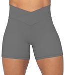 Sunzel Softmax Crossover Biker Shorts for Women, V Criss Cross High Waist Yoga Workout Gym Shorts with Tummy Control Charcoal Grey