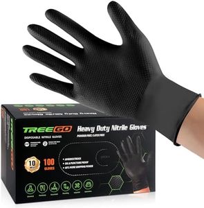 TREEGO 10 Mil Black Nitrile Gloves, Heavy Duty Disposable, Diamond Grip, Latex & Powder Free – Extra Thick Industrial Gloves for Mechanics, Automotive, Cleaning, Food Prep (100, L)