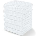 Baby Washcloths, Muslin Cotton Baby Towels, Large 10”x10” Wash Cloths Soft on Sensitive Skin, Absorbent for Boys & Girls, Newborn Baby & Toddlers Essentials Shower Registry Gift (White, Pack of 6)