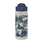 Zak Designs Water Bottle for Travel and at Home, 19 oz Vacuum Insulated Stainless Steel with Locking Spout Cover, Built-in Carrying Loop, Leak-Proof Design (Camo)