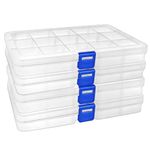 DARUITE Plastic Organizer Box Small Clear Storage Containers with Lid Adjustable Compartments Organizers for Tool, Jewelry, Tackle, Earring, Craft, Beads - 4PCS, 15 Grids