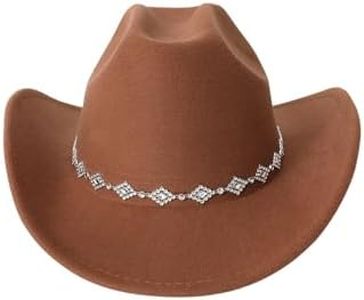 Verdusa Women's Western Cowboy Hat Rhinestone Wide Brim Cowgirl Hat Brown One-Size