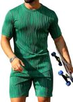 URRU Mens Short Sets 2 Piece Outfits Fashion Summer Tracksuits Casual Set, Green, Small