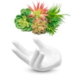 Large Air Plant Holder, Hand Ceramic Stand, Tilandsia Container, Cute Unique Décor for Home Office, Cool Desk Art Table, Ocarina Display, Accent Conversation Piece. Bonus: 5 Faux Succulents Included.