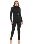 dPois Womens One Piece Turtleneck Long Sleeve Dance Unitard Full Length Jumpsuit Catsuit Skin Tight Leotard Clubwear Black XL