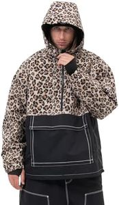 SNOWVERB Mens Baggy Snow Insulated Jacket Winter Waterproof Big Cargo Pocket Windproof Snowboarding Jacket with Hood (US, Alpha, Small, Regular, Regular, Leopard/Black)