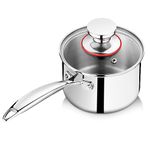 P&P CHEF Small 1 Qt Saucepan, Tri-Ply Stainless Steel Milk Sauce Pan with Glass Lid, Kitchen Induction Cookware for Cooking Boiling Stewing, Dishwasher Safe, Silver