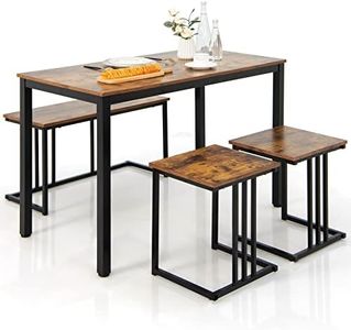 Giantex 4 Pieces Dining Table Set, Rectangular Wooden Dining Table w/Bench & 2 Stools, Industrial Kitchen Table Set for 4 Persons, Space-Saving Breakfast Table Furniture Set for Home, Restaurant, Pub