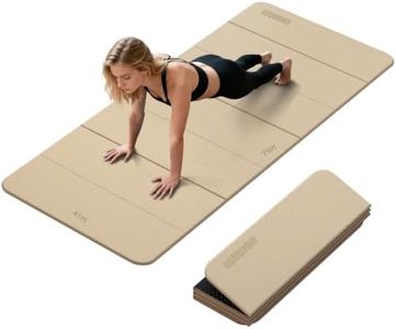 Foldable Yoga Mat Thick 10mm-WUWAN Extra Large Exercise Mat, TPE Material, Non-Slip Fitness Folding Mat Easy to Carry, Suitable for Home Workout Travel Pilates (75" x40",2/5") (Beige)
