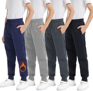 Kinglaman 4 Pack Boys Sweatpants Fleece Lined Athetic Jogger Warm Soft Sweat Pants with Pockets for Kids Youth 1 Black 1 Blue 1 Gray 1 Dark Gray Small