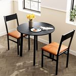 HOMOOI 3 Piece Round Dining Table Set for 2,Modern Dinette Set with Cushioned Chairs,Small Kitchen Table Set with 1 Table and 2 Chairs for Dining Room,Small Spaces,Espresso and Brown