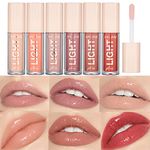 6Pcs Lip Oil Light Lip Gloss Set Moisturizing Lip Glow Oil Long Lasting Waterproof Liquid Lipstick Crystal Jelly Lip Tinted Liquid Lipstick for Girls and Women (Set B)