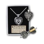 Cathedral Art In Loving Memory Pet Memorial Heart Locket W/Vial Urn for Ashes or a Keepsake, On 24-inch Chain, by Abbey & CA Gift, Silver