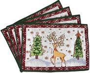 Tache Winter Forest Reindeer Antique Vintage Christmas Eve White Snowflakes Holiday Season Decorative Woven Tapestry Placemats, 13x19”