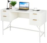 Tangkula White Desk with 4 Drawers, 48 Inch Home Office Desk with Storage, Modern Computer Desk Study Writing Desk with Metal Frame for Bedroom, Study, Office