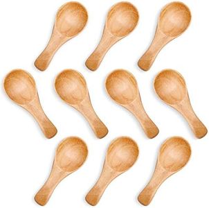 HANSGO Small Wooden Spoon, 10PCS 3 inches Ice Cream Salt Spoon Honey Coffee Tea Sugar Salt Mustard, Light Brown