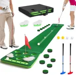 KEMLDIVS Golf Pong Game Set, Detachable Golf Pong Putting Mat with 8 Golf Balls, 2 Golf Cups & Flags, 1 Portable Bag, Golf Putting Green for Indoor & Outdoor Party Game Use (Green with Putter)