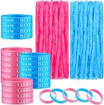 48 Pieces Baby Gender Reveal Decorations Set, 24 Gender Reveal Bracelets and 24 Gender Reveal Leis, Team Boy Team Girl Wristband for Baby Shower Gender Reveal Ideas Party Favor Supplies, Pink and Blue