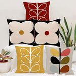 STITCHNEST Ethnic Flowers Tree Printed Canvas Cotton Cushion Covers, Set of 5 (16X16 inches)