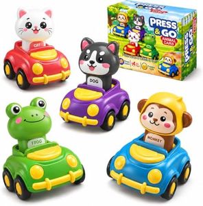 Press to Go Car Toys for Toddlers, Animal Cars for Babies 6-36 Months