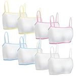 8pcs Sports Bra Counts Crop Top Bra Girls Bras Training Bra Seamless Sports Bra Training Cotton White Teen Bra Sports Bra Camisole Style Lightweight Seamless Kids Sports Bra for Girls 8-12 Years