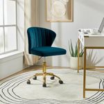 HULALA HOME Swivel Office Chair Desk Chairs Velvet Comfy Upholstered Computer Cute Chairs with Adjustable Height & Padded Cushion for Home Office, TEAL