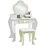 Qaba Kids Vanity Set with Mirror and Stool, Makeup Vanity Table for Children 3-6 Years Old, with Drawer Storage Boxes, Flower-Design