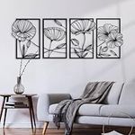 ESTART Decor 4 Piece Metal Lotus Flower Wall Decor, Abstract Floral Aesthetic Splicing Line Art, Minimalist Hanging Wall Sculpture for Living Room Bedroom Office and Yoga Room (Black)