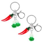 CAIRIAC Red Horn Pepper Keychain with Chinese Cabbage Keychain Keychain for Women, Red Chili Pendant Charm Pepper Keychain Metal Keyring Gift (2 Pack)