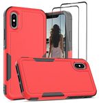 Jeylly for iPhone Xs Case, iPhone X Case, 3 in 1 Slim Thin Full Body Rugged Hybrid Hard PC Soft Silicone Bumper Heavy Duty Shockproof Non Slip Protective Cover for iPhone Xs/X 5.8-inch, Red