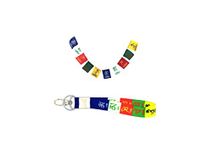 IndusSeller_Tibetan Buddhist Combo 2(1 Keychain Small+1 Tibet Flag of Velvet Tibetan Buddhist Prayer Om Mani Padme Hum (Bike/car/Home/Office Decor) Pack of 02