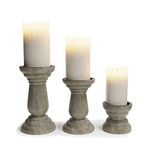 Barnyard Designs Pillar Candle Holder for Pillar Candles, Small Wooden Candlestick Holders, Rustic Farmhouse Candle Holders for Table Centerpiece, Set of 3, (10cm, 15cm, 20.5cm), Grey