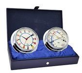 MASTER-MARINER American Voyager Collection, Nautical Cabin Gift Set, 5.75” Diameter Clock and Comfort Meter Instruments, Chrome finish, Ivory Signal Flag dial