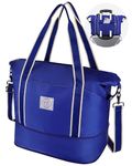 WALNEW Travel Duffel Bag, Waterproof Sandproof Weekender Overnight Carry On Tote Bag for Women Men, Expandable Sports Gym Duffle Bag with Metal Buckle Detachable Shoulder Strap (Klein Blue)