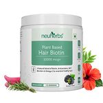 Neuherbs Plant Based Hair Biotin 10000mcg Supplement with DHT-Blocker & Omega-3 | Sesbania, Hibiscus, Rosemary extract, and black pepper | For Hair Growth , Hair Fall Control - 125 g ( Powder ) | Blackberry Flavoured | Great Taste