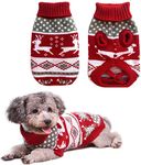 KUTKUT Small Dog Cat Christmas Sweater, Cute Reindeer Snowflake Knit Sweater, Pet Holiday Cloth Soft Warm Turtleneck Knitwear for Small Dogs & Cats (Size: L, Adjustable Chest: 42cm - 48cm)