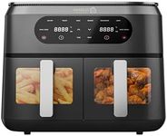 HOMILEC Dual Zone Digital Air Fryer, 9 L, 2 Drawers, 4.5 L Each, 6-in-1, No Oil, Air Fry, Crisp, Roast, Bake, Reheat, Dehydrate, Cooks 4-6 Portions, Non-Stick, Dishwasher Safe Baskets, Black