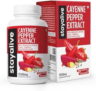 Stay Alive Cayenne Pepper 8000mg, Ginger 1500mg, Garlic 1500mg, Turmeric 1500mg, BeetRoot 3000mg, Black Pepper, 120 Cayenne Capsules, Support Cardiovascular & Immune System, Capsaicin Supplement Pills