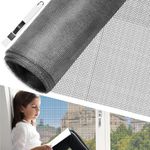 BUZIFU Window Screen Mesh 100 x 250cm Fiberglass Screen Fly Screen Wire Mesh Insect Mesh Replacement Cuttable Mosquito Net Pet Screen with Cleaning Brush for Windows Doors Patio, Cat-Proof, Grey