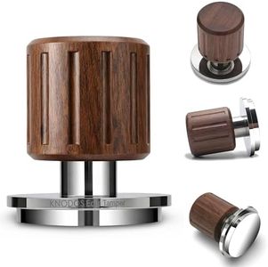 KNODOS Echo Tamper 54mm with Click Feedback 30lb Walnut Calibrated Espresso Tamper Tool 53.35mm for Breville Portafilter Includes Gift Box + 20lb Replacement Spring