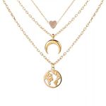 Vembley Three Layered Earth Moon Heart Necklace For Girls And Women